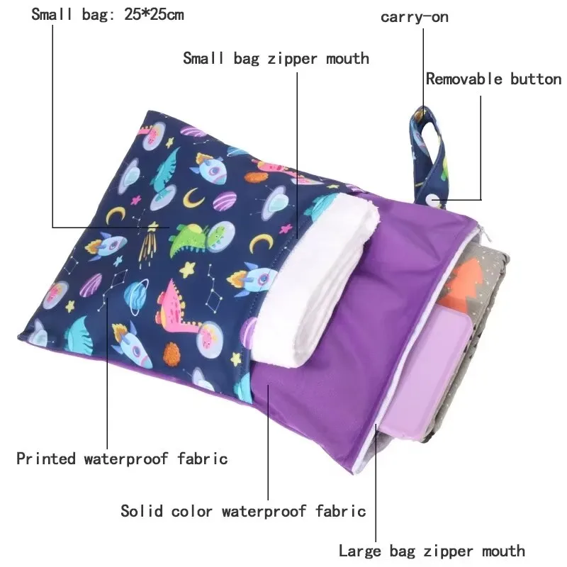 1Pc New 25*35CM Baby Reusable Diaper Bag Mommy Waterproof Toy Clothing Storage Bag Double Pockets Dry Wet Separation Beach Bags