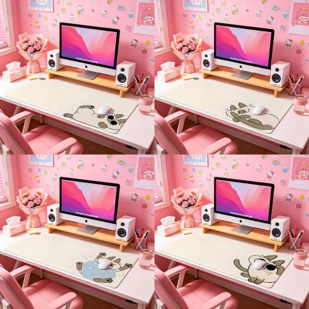 S-Siamese Cute Cat Bean Minimalist Pure White Oversized Desk Pad Waterproof Oilproof Keyboard Mat Office Writing Mousepad