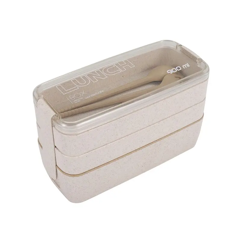 ABJN-Japanese Lunch Box Bento Box , 3-In-1 Compartment, Wheat Straw, Eco-Friendly Bento Lunch Box Meal Prep Containers