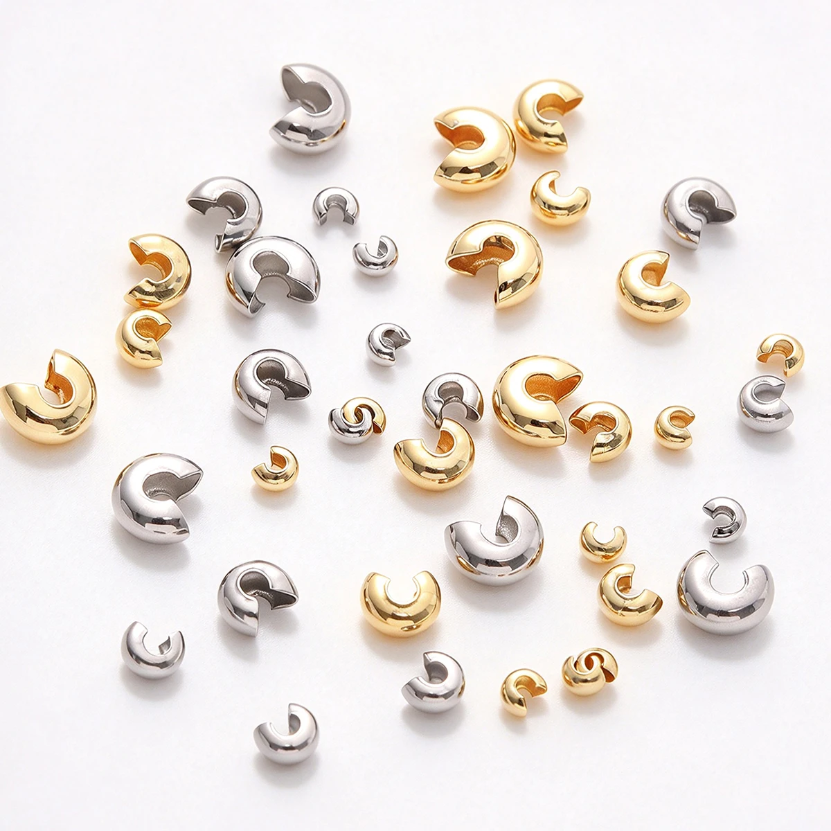 10/20pcs Golden Stainless Steel End Crimp Beads Cover Dia 3 4 5 6mm Loose Big Hole Spacer Stopper Beads for DIY Jewelry Making