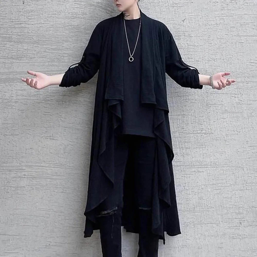 Mens Linen Dark Thin Casual Cloak Summer Streetwear Fashion Youth Outdoor Breathable Long Windbreaker Men'S Clothing 2025 New