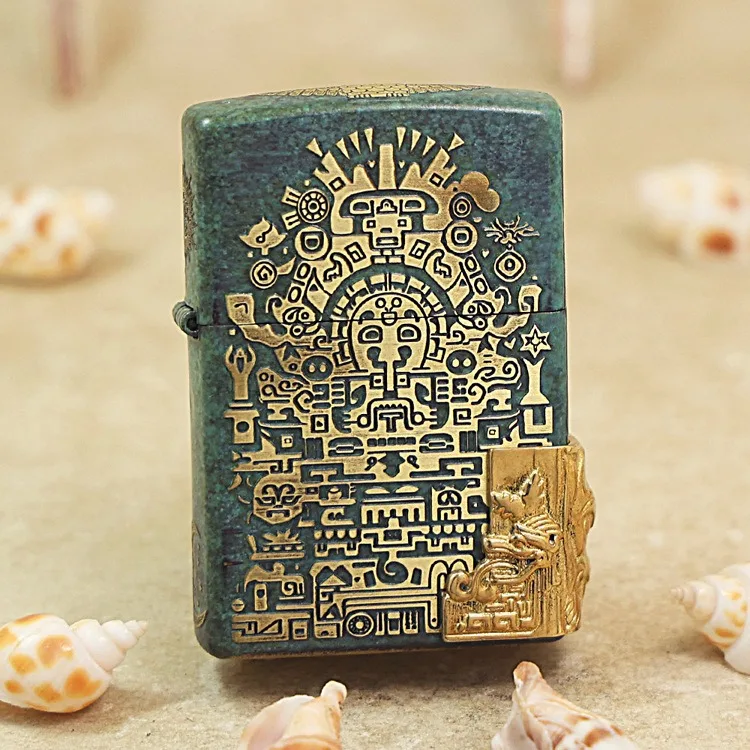 Genuine Zippo Bronze Mayan Culture oil lighter copper windproof cigarette Kerosene lighters Gift with anti-counterfeiting code