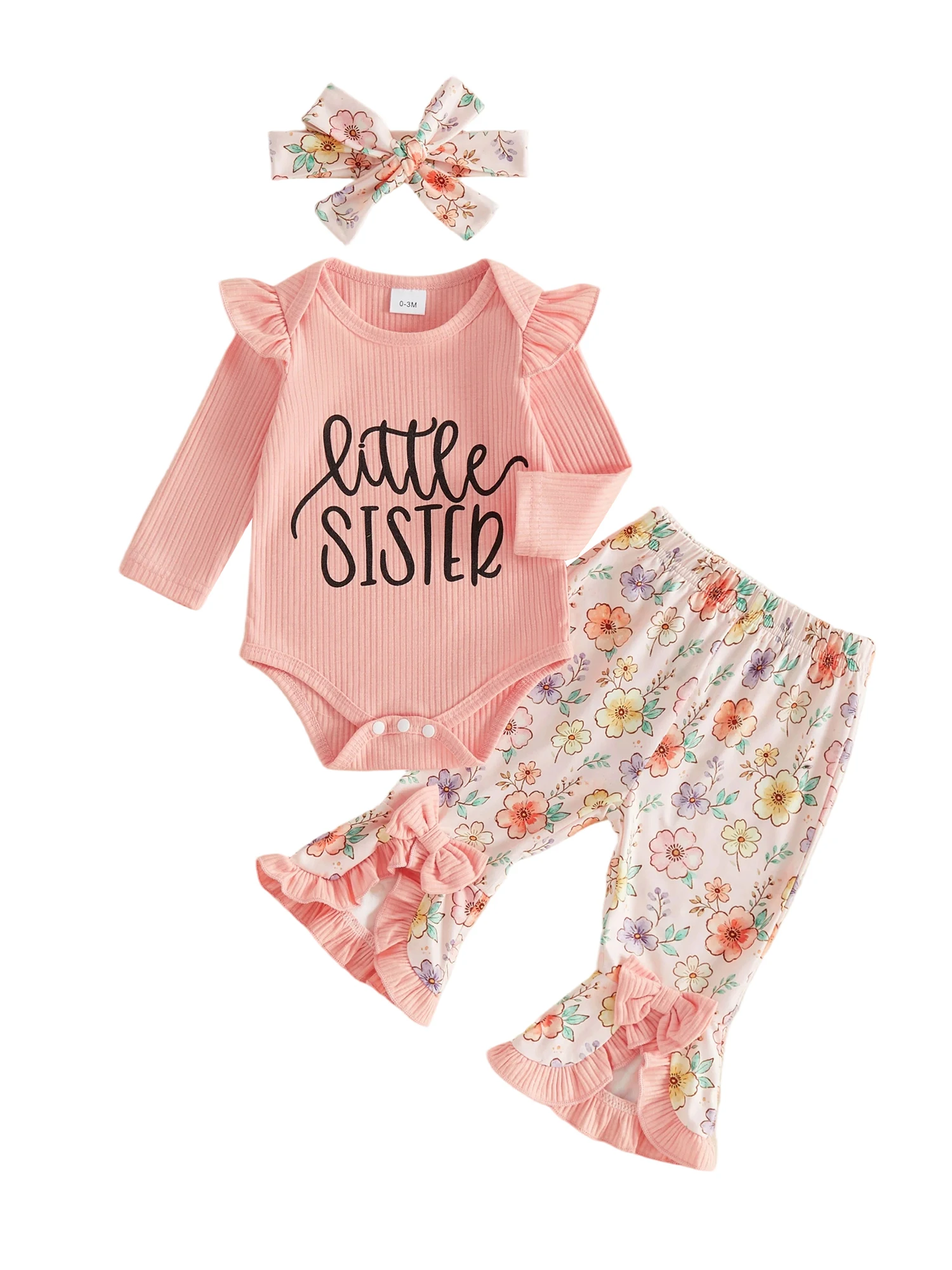 Pants 3 Pcs Bow Headband 3 Pcs Romper Flared Pants Flared Pants Bow Headband Girl Fall Outfit Sleeve Romper Flared Durable
