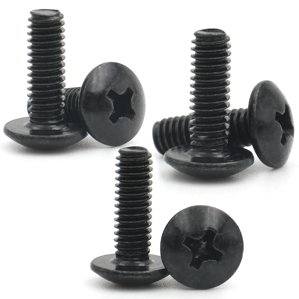 10pcs/lot M2 M2.5 M3 M3.5 M4 M5 M6 Black Plated Electronic Carbon Steel Cross Phillips Truss Mushroom Head Screw Bolt image 3