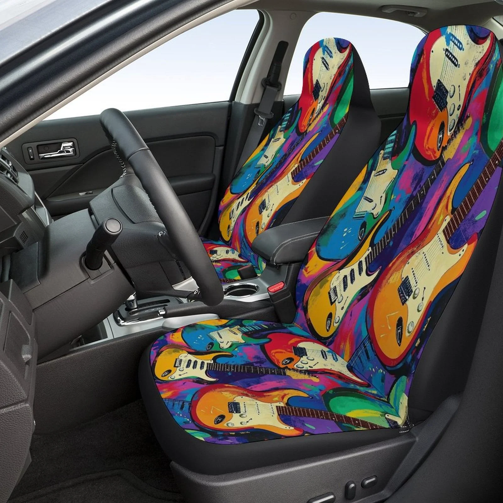 Vibrant Guitar-Themed Car Seat Cover Set Suitable For Various Vehicles, Featuring High-Quality And Comfortable For All Seats, In