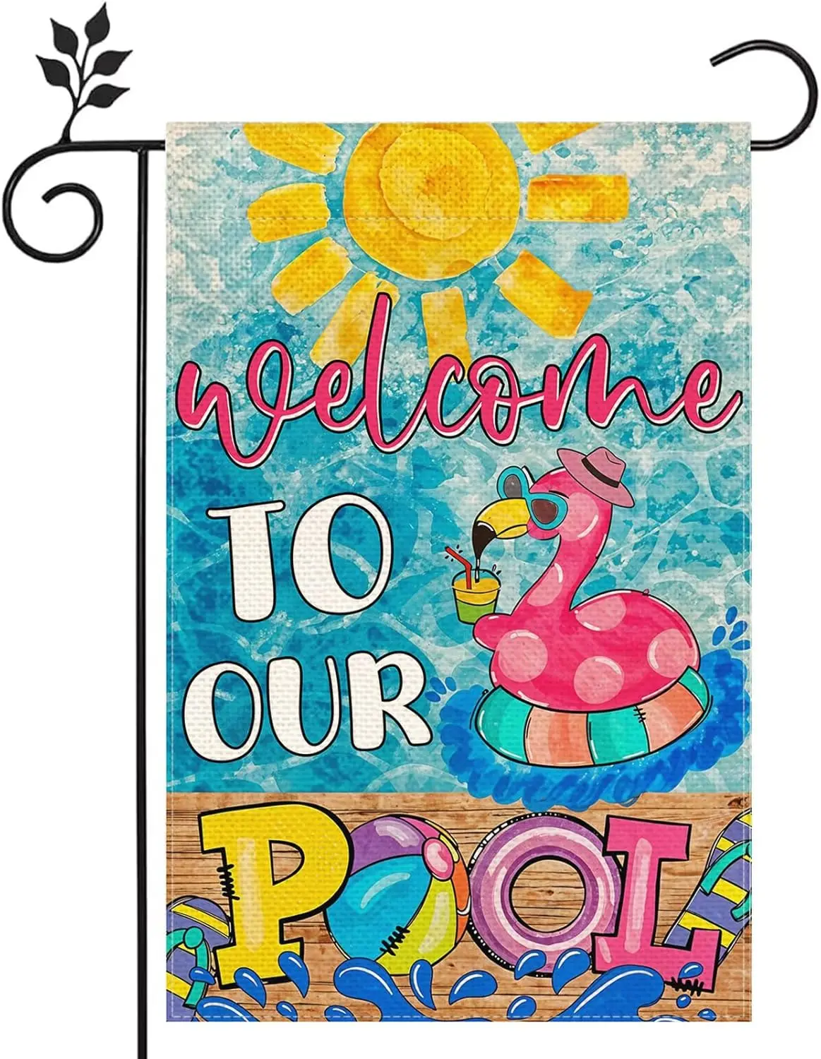 Summer Welcome to Our Pool Flamingo Swimming Circle Garden Flag 12x18 inch Double Sided Burlap Home Outdoor Patio Decor Flag LLG