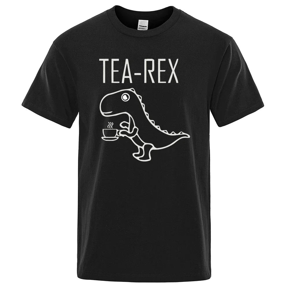 Men's T-Shirts Tea Rex Funny Dinosaur Drink Coffee T Shirts Fashion Casual TShirt High Quality Streetwear Tops Male Tee Shirt