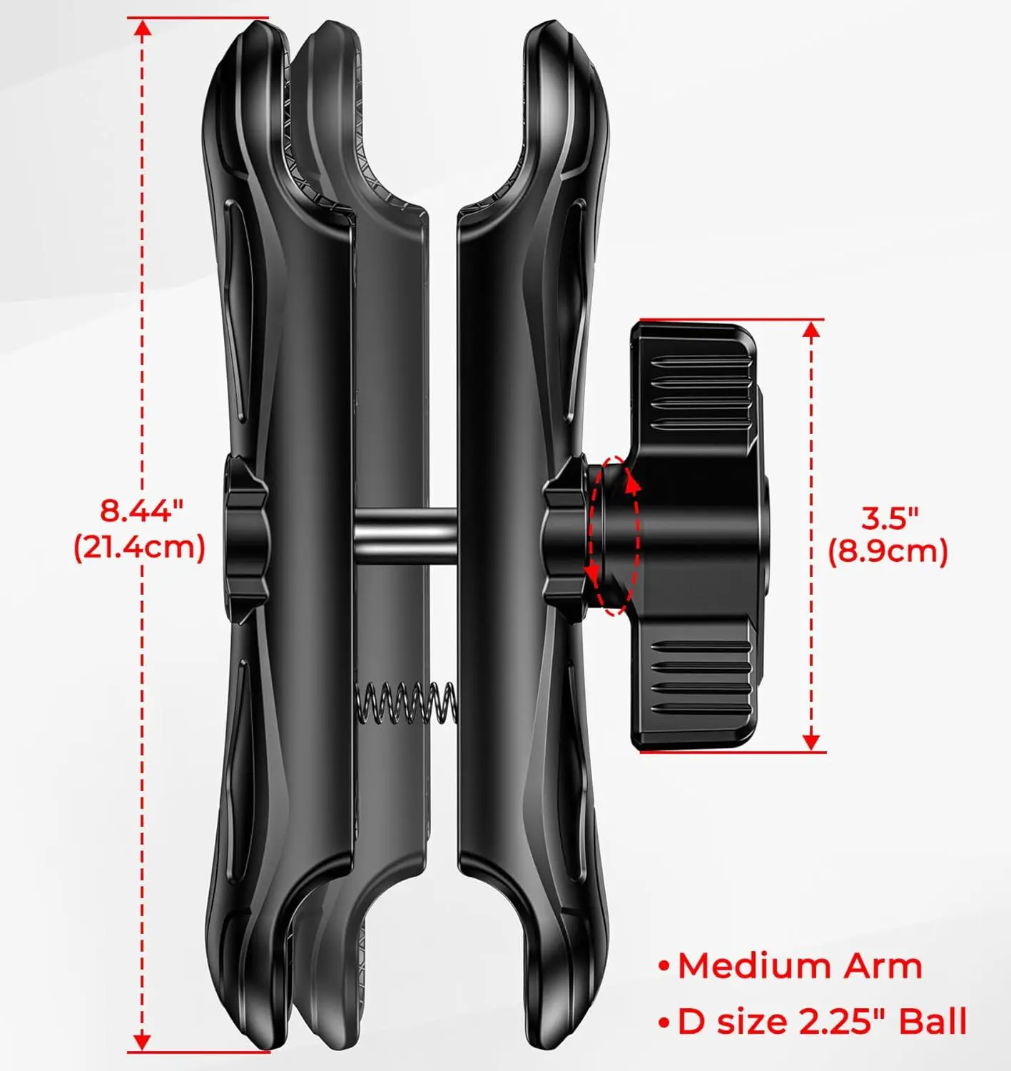 Braço de soquete duplo médio universal de alumínio compatível com componente de montagem Ram de 2,25 polegadas para localizador de peixes/trator/carretel elevatório