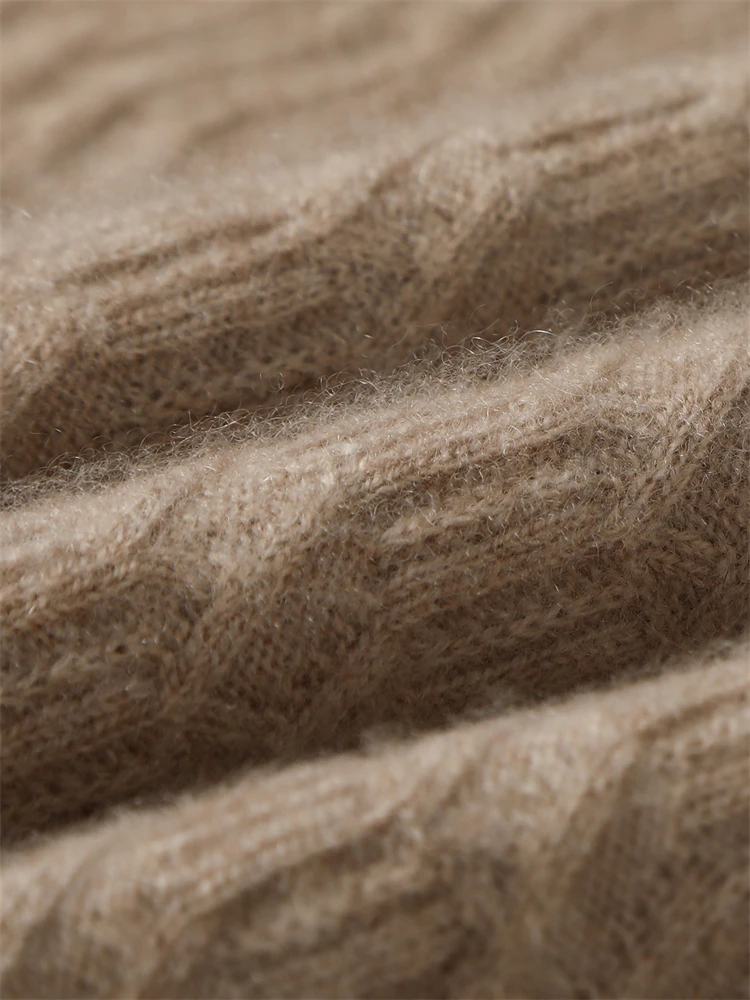 Nowy sweter damski ze 100% kaszmiru na rok 2025, okrągły dekolt, wzór w warkocze, swetry na wiosnę, jesień i zimę, dzianina z kaszmiru koziego, odzież, topy.