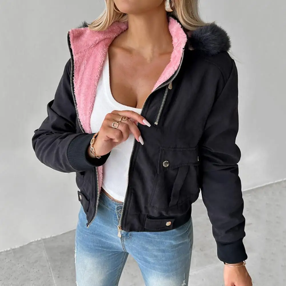 

Короткое пальто-кардиган на молнии, женское зимнее пальто с капюшоном и плюшевой подкладкой, короткая куртка на молнии для офиса