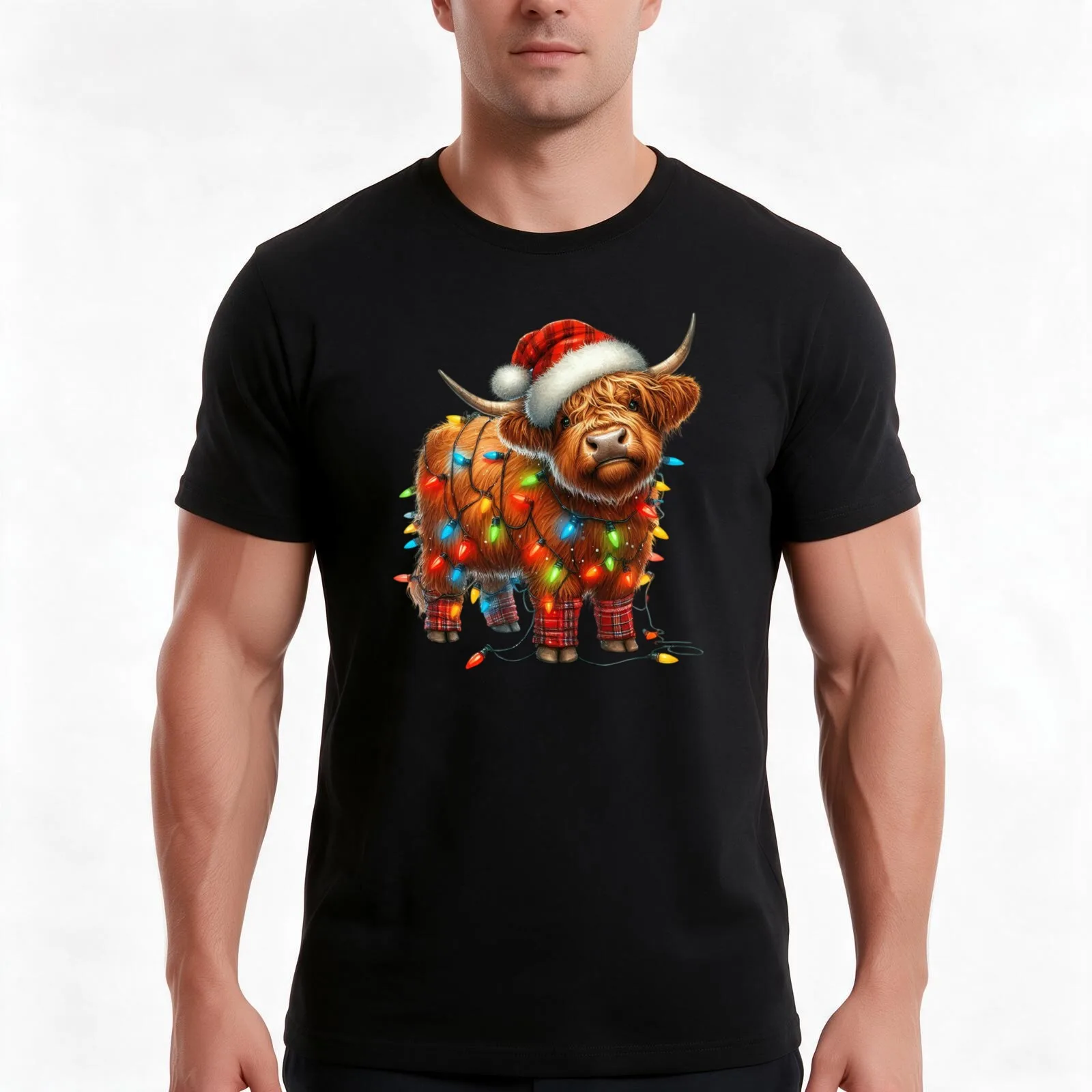 Cute Christmas Highland Cow! Adorable Rustic Holiday Design T-Shirt Summer Casual Cotton Tee Oversized Streetwear Tops