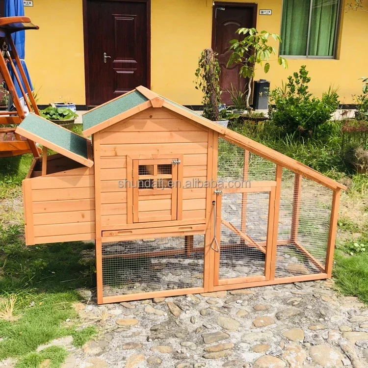 Backyard Poultry Breeding Pet Home Chicken Coop Rabbit Cage Wooden Poultry Hen Waterproof Pet Cage with Outdoor Run and Ramp