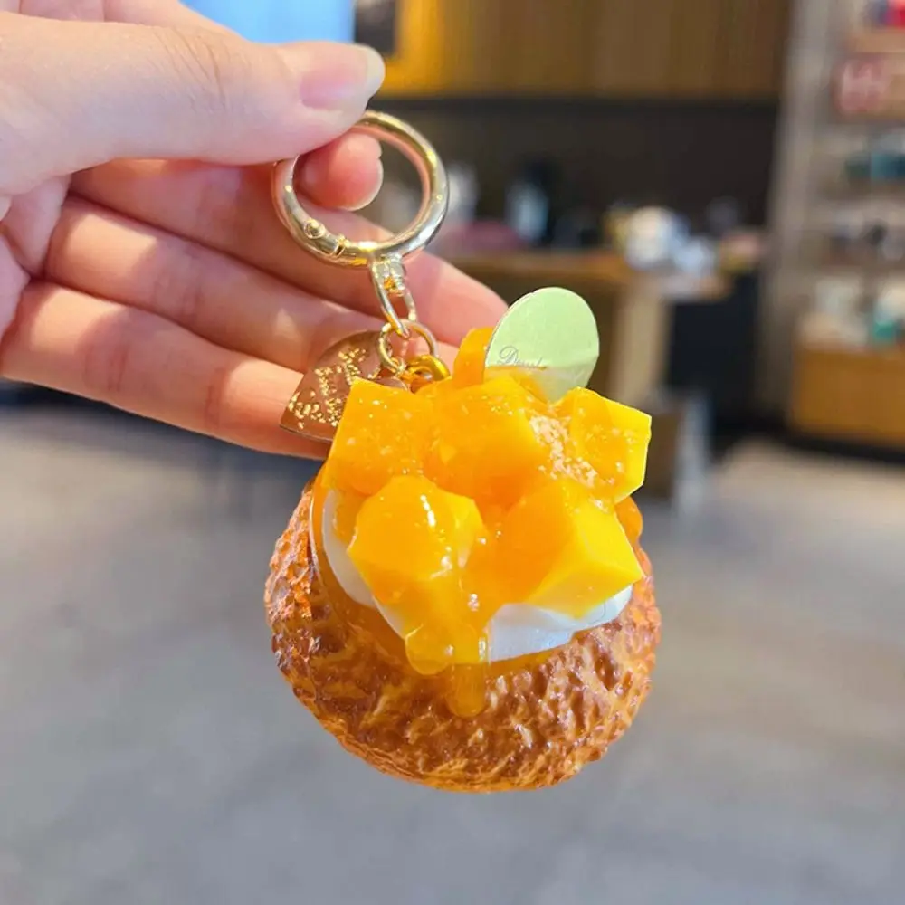 Simulation Fruit Egg Tart Keychain Cartoon Cute Strawberry Egg Tart Pendant Sweet Creative Mango Puff pastry pendant Men Women
