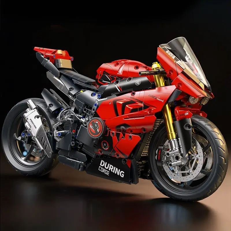 V4s Motorcycle Building Blocks Set, Super Racing Model with Display Stand, STEM Toys for Adults & Teens, Perfect Christmas Gifts