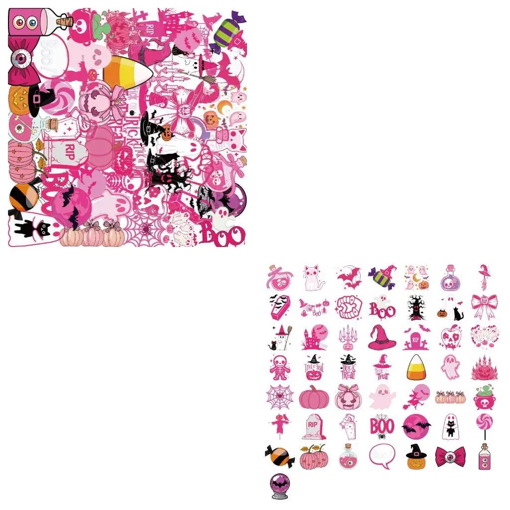 

652F Водонепроницаемые розовые мультипликационные наклейки Halloweens 50pack Pet Adhesive для таблеток для ноутбуков.