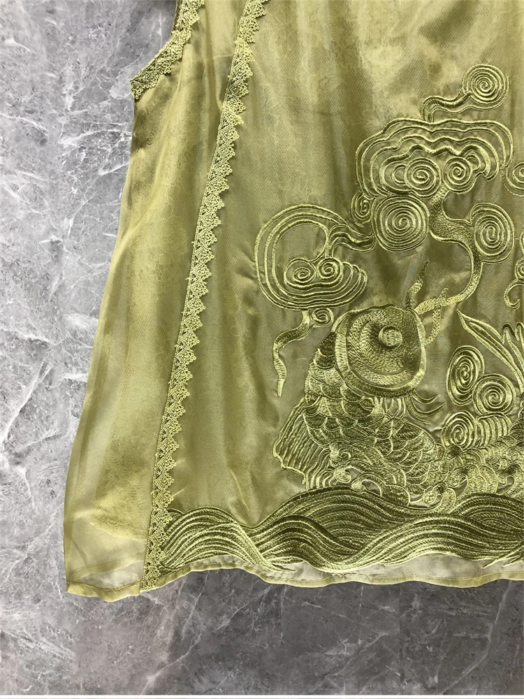 Zijde Geborduurd Kant Svel Ronde Ne Vest Dames Zomer Nieuwe Sle Faionable Veelzijdige Loose Fit Kleur Top