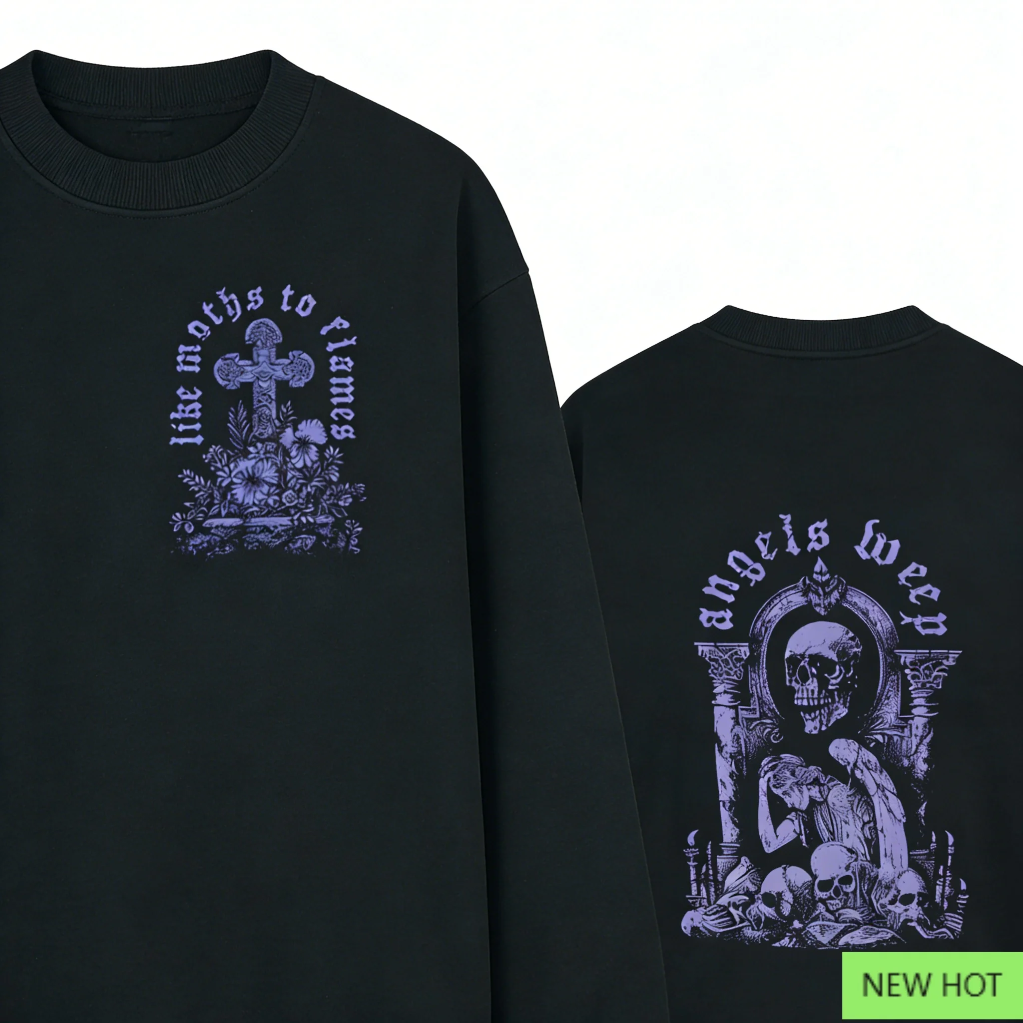 Like Moths To Flames Angels Weep Graphic Crewneck، بلوزة ميتالكور، مثالية للمعجبين الذين يحبون نمط الفرقة والأذية العاطفية الداكنة #1
