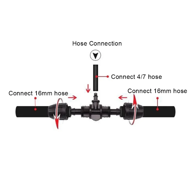 10Pcs 16mm To 4/7 Garden Lock Barbed Tee Connector For PE Hose Garden Irrigation