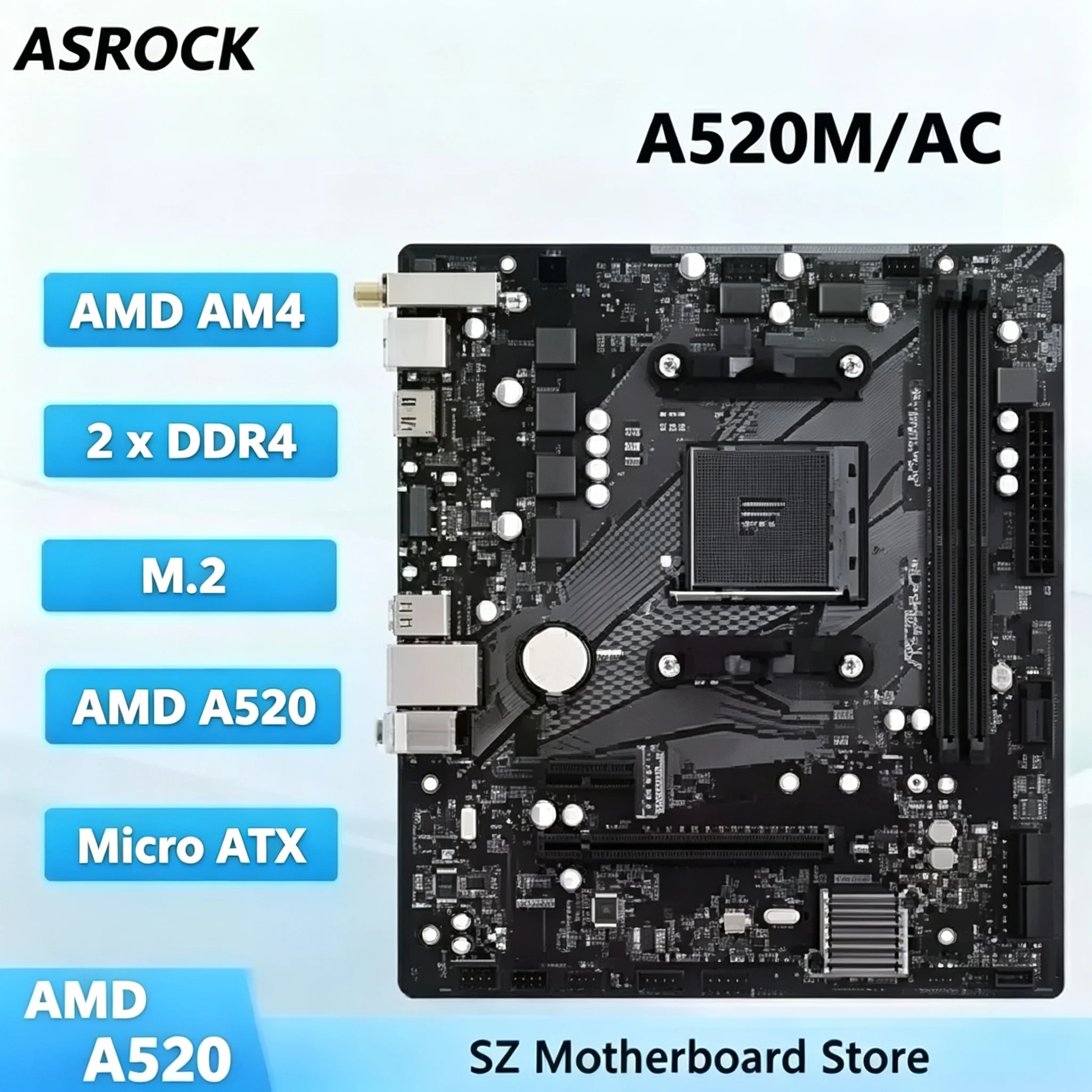 ASROCK A520M/ac Motherboard A520M Socket AM4 DDR4 64GB Micro ATX support 5600 5800 4700 3400 5700 5500 cpu