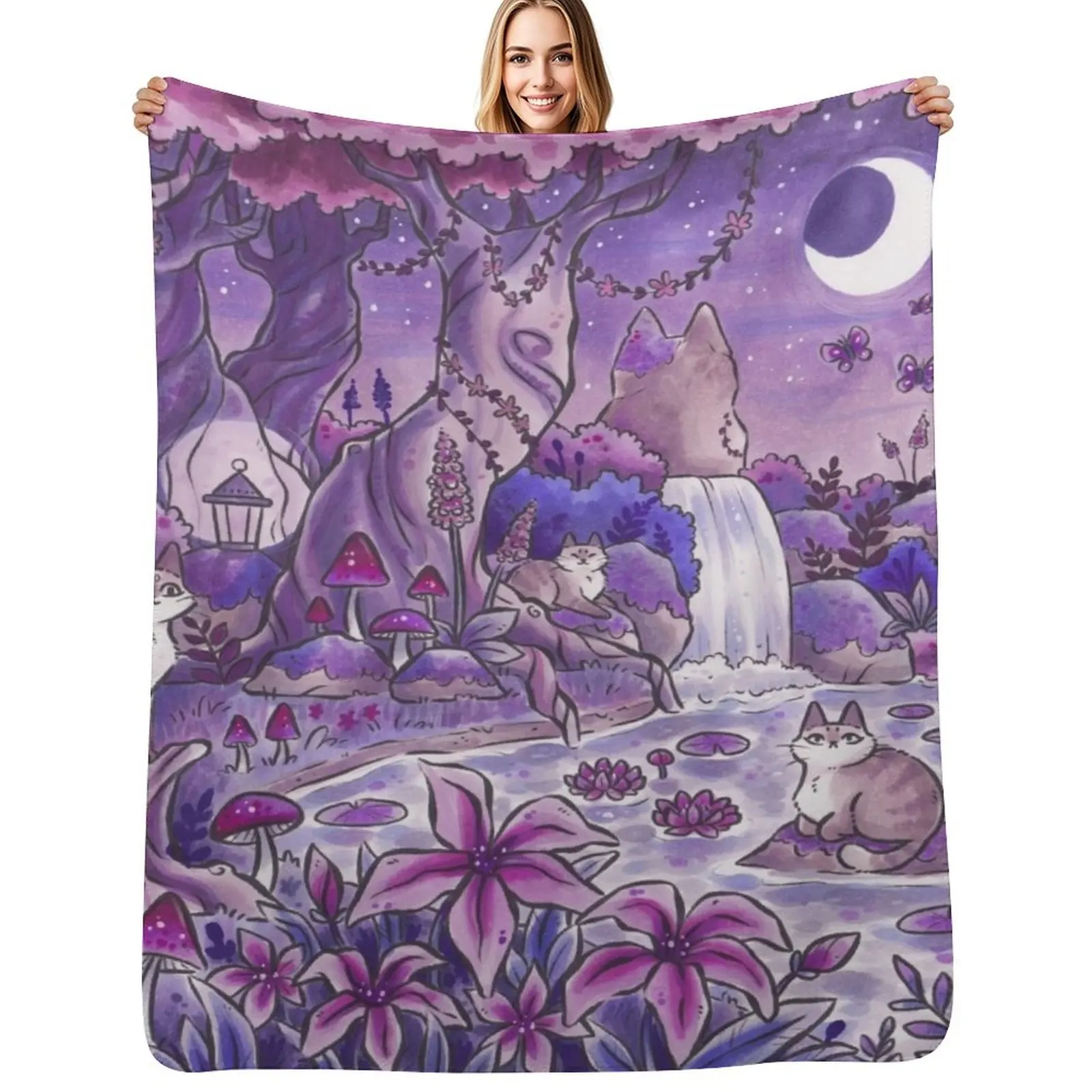 

Magical Cat Glade Throw Blanket blankets and throws anime Decorative Sofa Giant Sofa Blankets