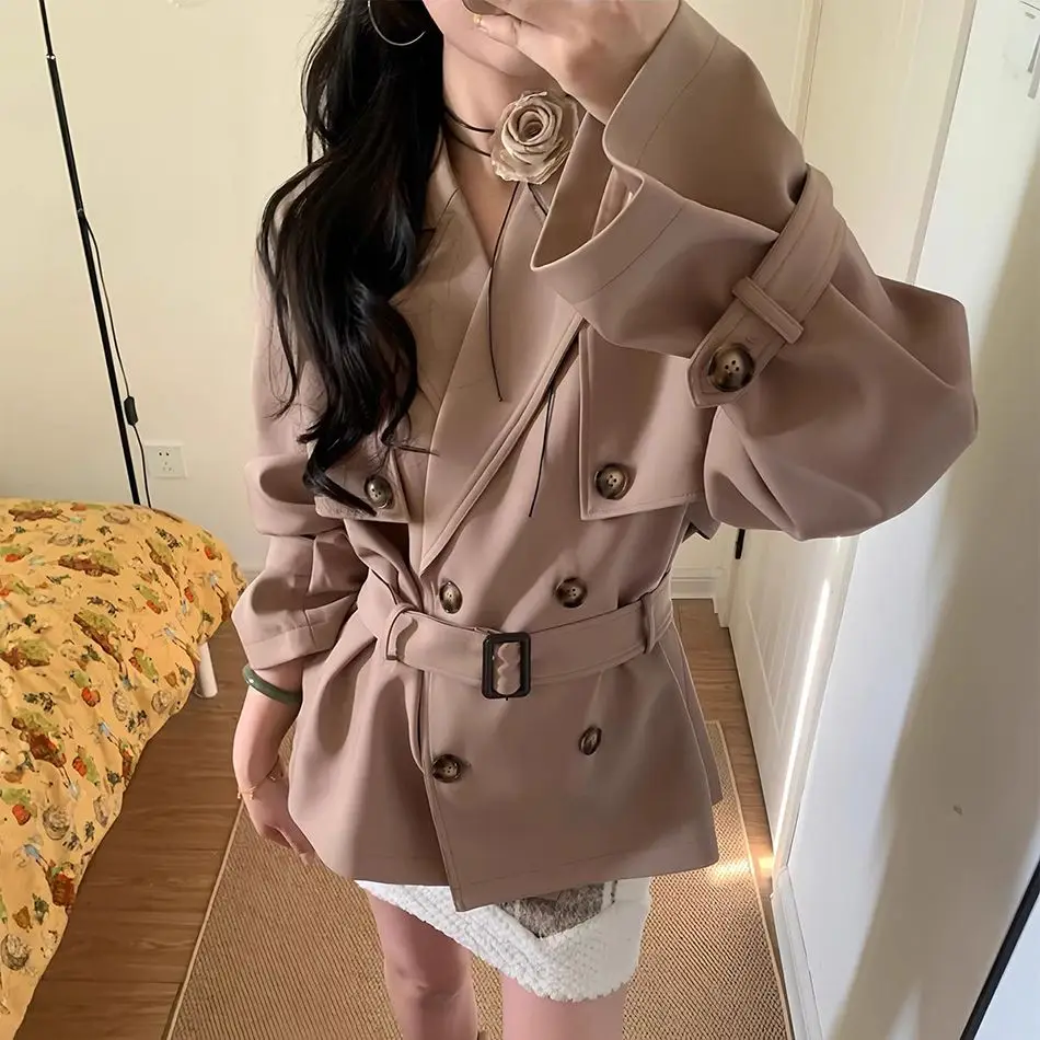 Luxury Spring Fall Mid-Length Trench Coat Double-Breasted Belted Women Slim Jacket Long-Sleeve Top Trend Office Lady Windbreaker