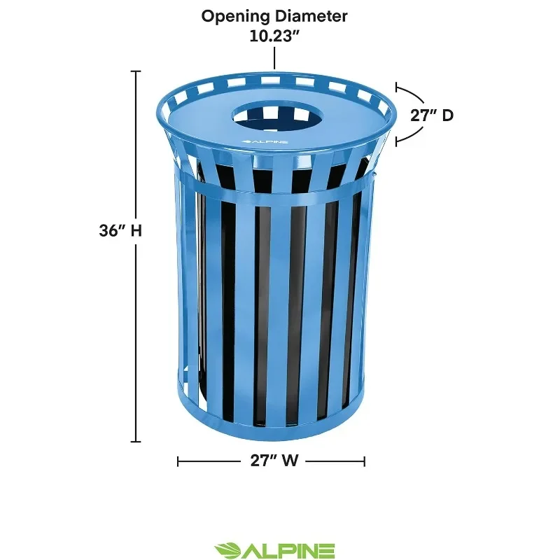 Commercial Outdoor Trash Can - 38 Gallon Heavy Duty Metal Garbage Can with Lid & Liner, All Weather Resistant