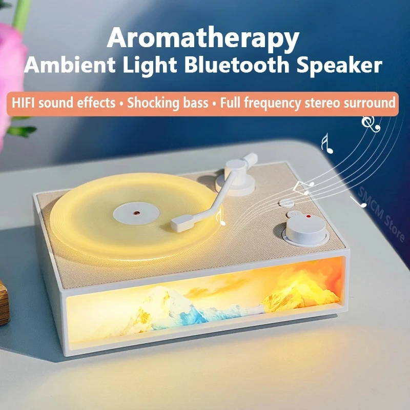 

Vintage Vinyl Record Player Portable Retro Bluetooth Speaker Aromatherapy Atmosphere Lamp Sound Box Bluetooth 5.3 Music Center