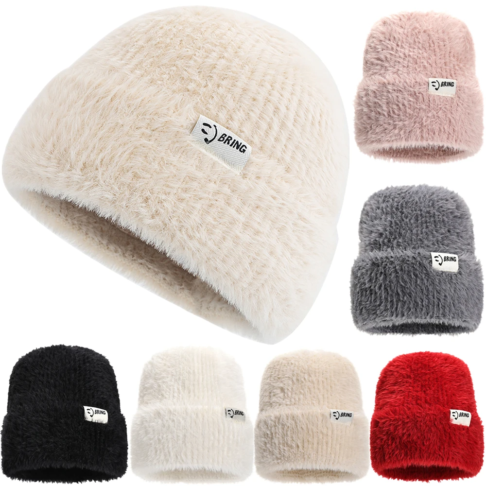 Heißer Verkauf Neue Einfache Plüsch Hut Kpop Stil Beanie Hut Süße Herbst Winter Für Frauen Warme Hüte Für Mädchen Im Freien Streetwear Stricken Kappe