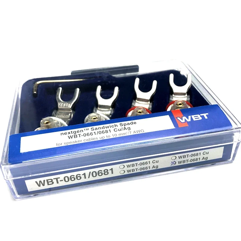 4pcs WBT 0681AG Silver Free Welding Y Spade Plug Connectors HiFi Audio Speaker Cable Plug