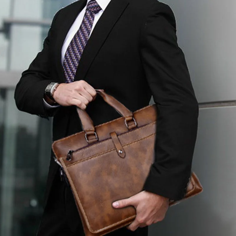 Luxury Business Men's Briefcase Vintage Leather Handbag Large Capacity Male Shoulder Crossboby Bag Office Laptop Bag