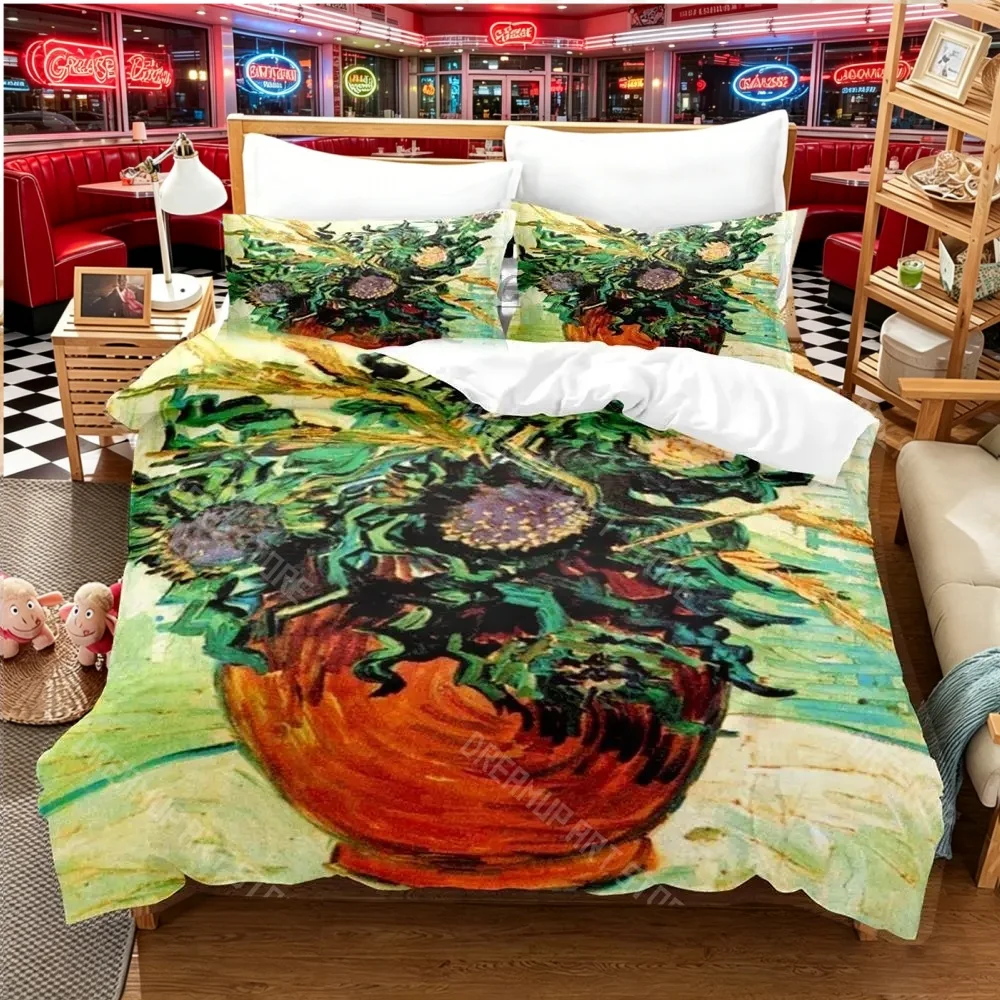 3D Print Van Vincent Starry Night Sunflower Gogh Bedding Set for Boys Girls Duvet Cover Twin Queen King Full Single Double Sizes