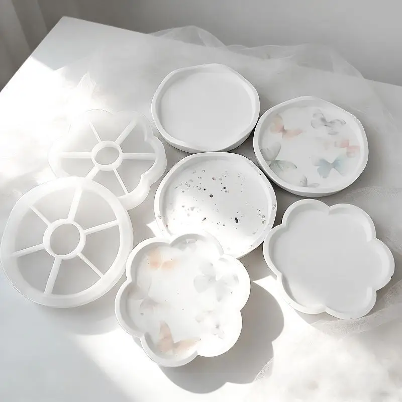 Silicone Flower Round Tray Mold Non-Toxic Flexible for DIY Epoxy Resin Plaster Jewelry Dish Desktop Storage Making