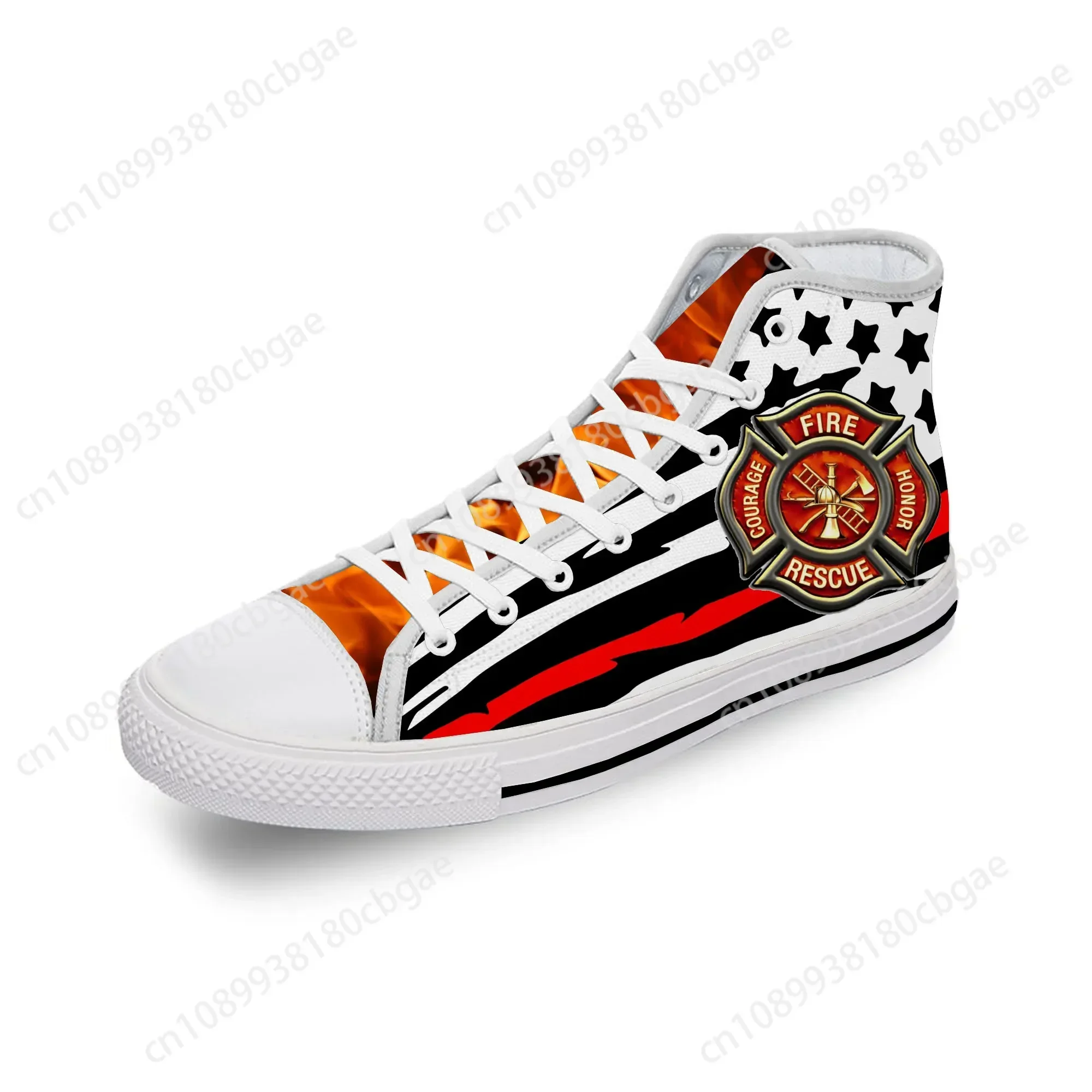 

Firefighter High Top Sneakers Mens Womens Teenager Casual Shoes Canvas Running Shoes 3D Print Breathable Lightweight shoe White