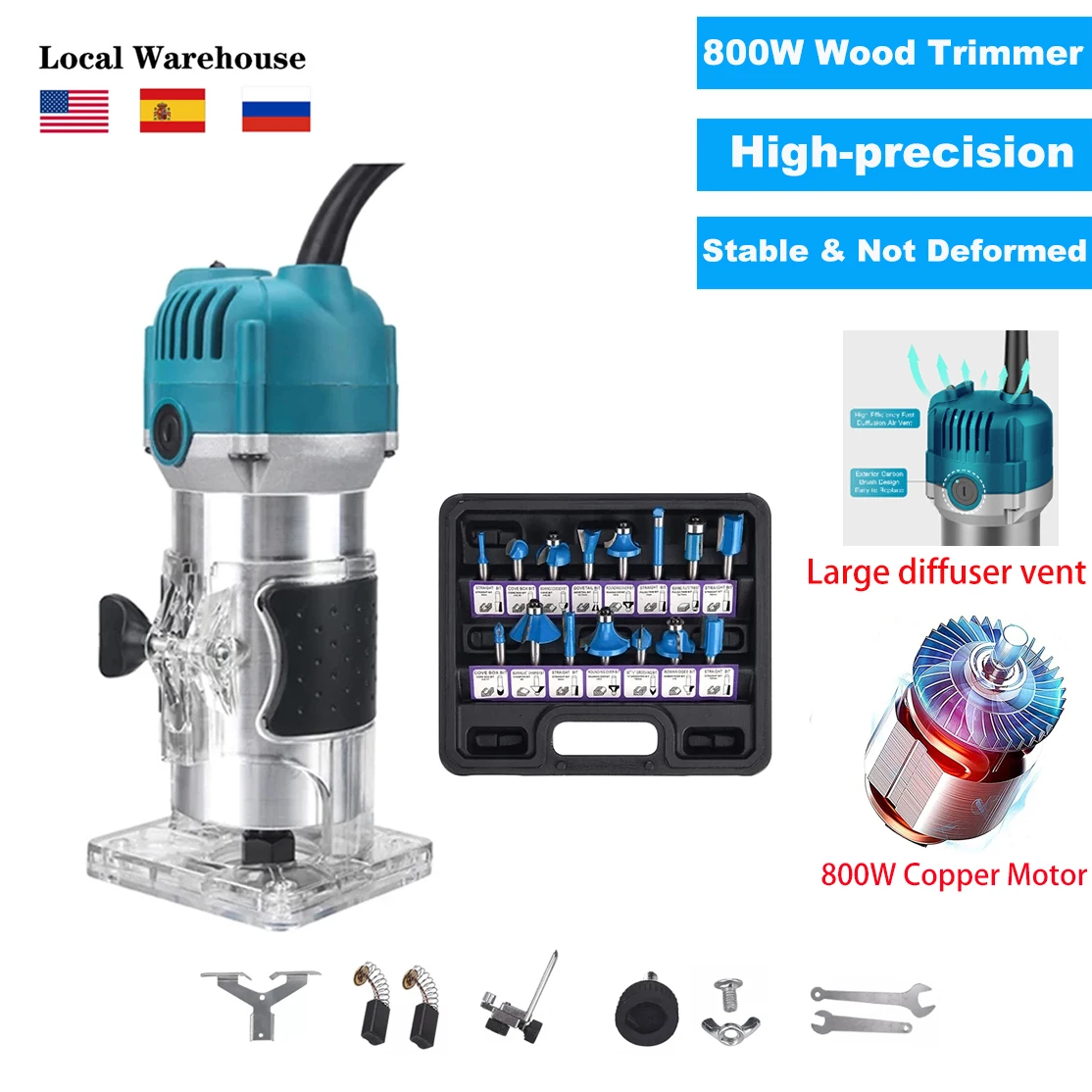 목재 밀링 커터 800W 목공 전기 트리머 30000rmp 220V 목재 밀링 조각 슬로 팅 트리밍 머신 핸드 조각 라우터 머신