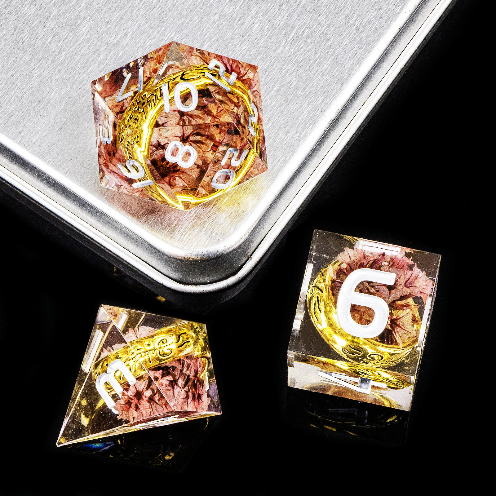 7-Piece Ring Resin Dice Set | Multi-Color | For DND RPG Gaming & Collection | Gift for him