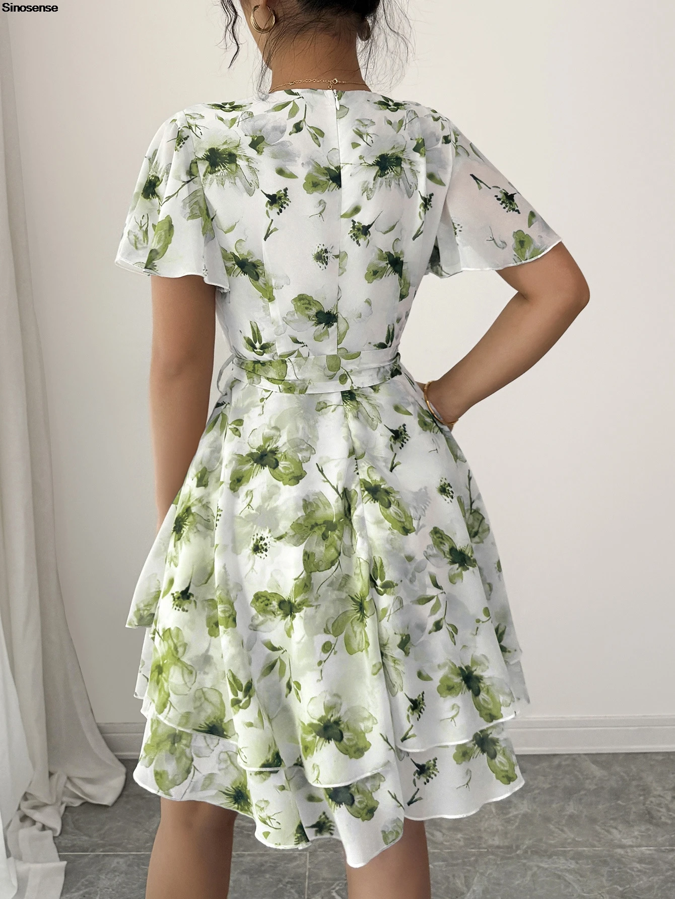 Mulheres verão boho floral mini vestido sexy envoltório decote em v em camadas flowy skater vestido elegante cocktail festa praia vocação vestido