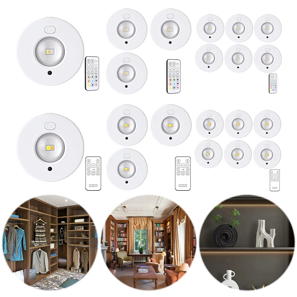 Magnetic LED Cabinet Light with Remote Control Wireless Puck Light USB Charging Under Closet Light for Cabinet Hallway Closet