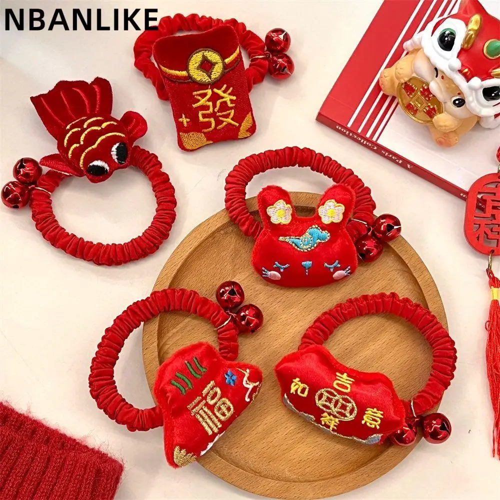 

Creative New Year Lucky Red Hair Rope Plush Bell Elastic Hair Band Hair Accessories