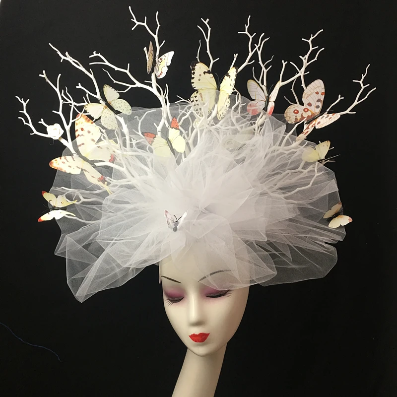 Fashion exaggerated personality veil female catwalk model catwalk creative makeup stage competition style headgear