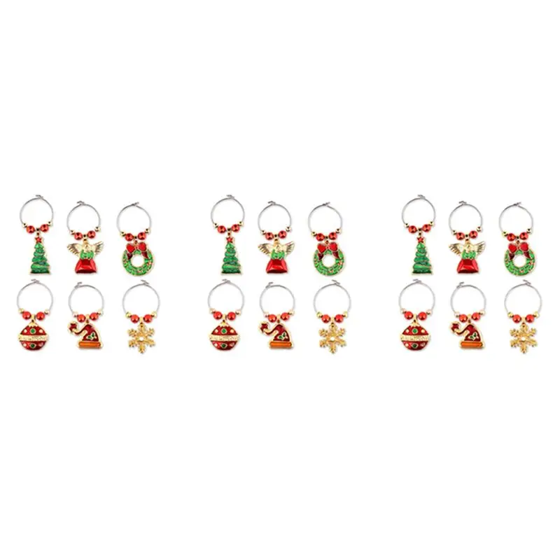 Limited Stock-FF Wine Glass Charms Set Of 18 Cocktail Markers Tags Champagne Glasses Christmas Decorations