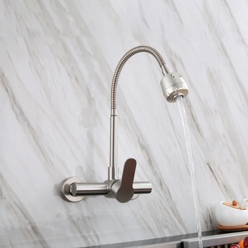 صنبور المطبخ جدار فولاذي مقاوم للصدأ خلاطات قابلة للتمديد الحنفية توفير المياه بالوعة الحمام الرافعات الذواقة مغسلة أواني السفينة حرة #5