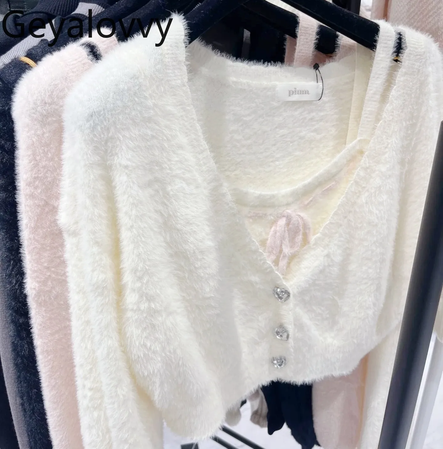 

Japanese Style Autumn Winter Mass-produced Soft V-Neck Knitting Cardigan Sweet Girls Short Sweater Coat and Sling Suit