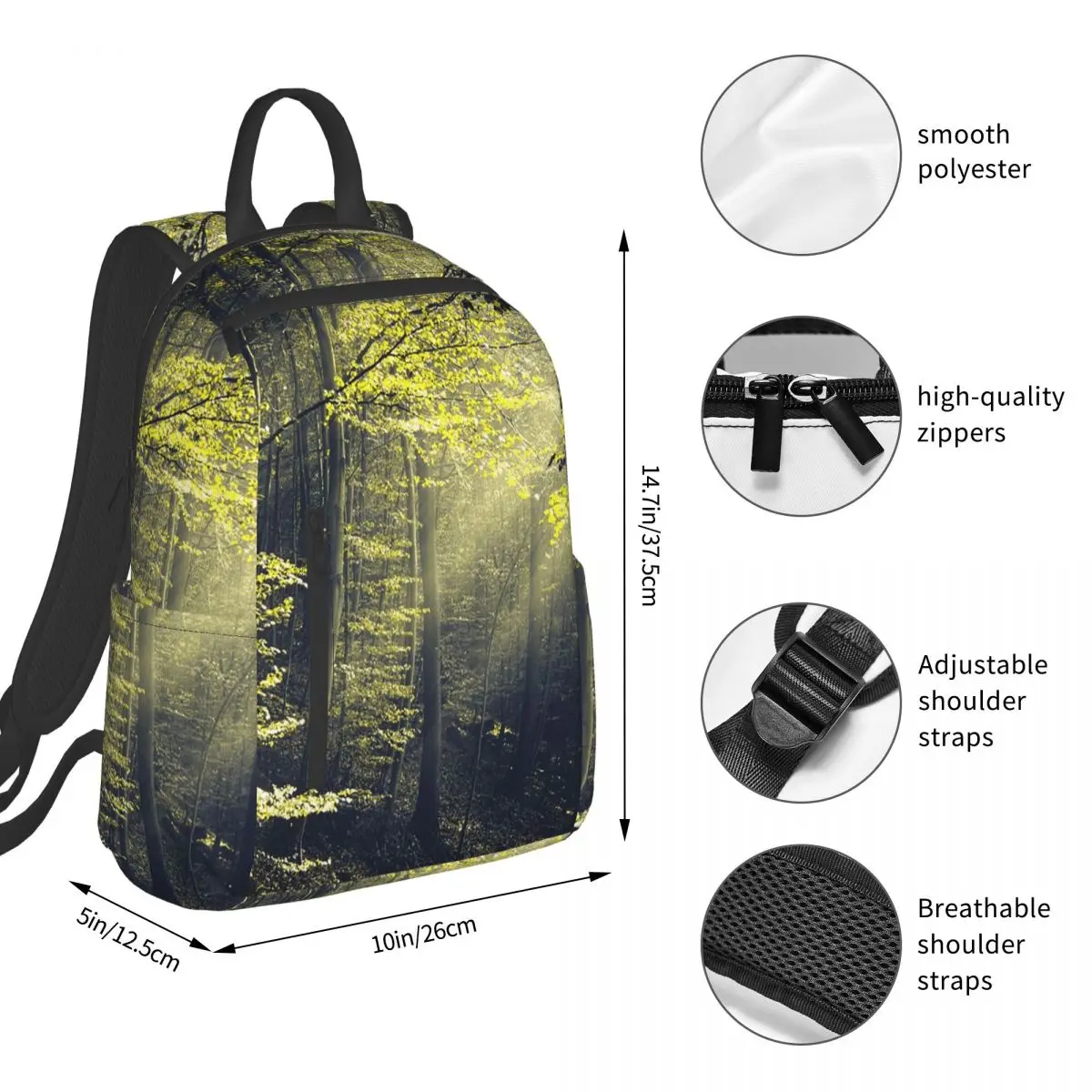 Forest Sunlight And Tree Light Shadow Backpack Student BookBag Children School Bag Laptop Shoulder Bags Men Women