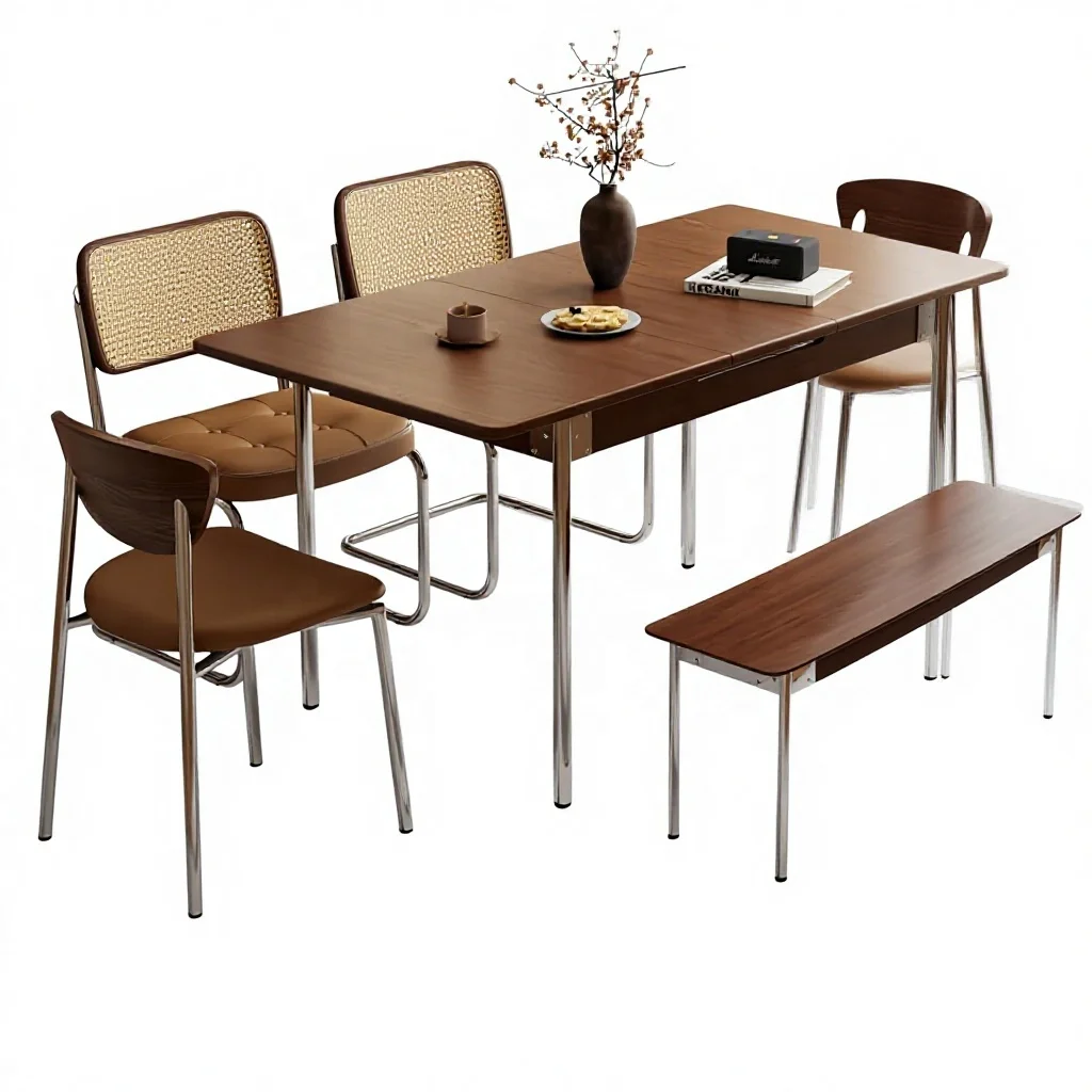 #US Stock Solid Wood Dining Tables 4-8 People Expandable Heavy-Duty Stainless Dining Room Furniture Modern Design Small CZ070