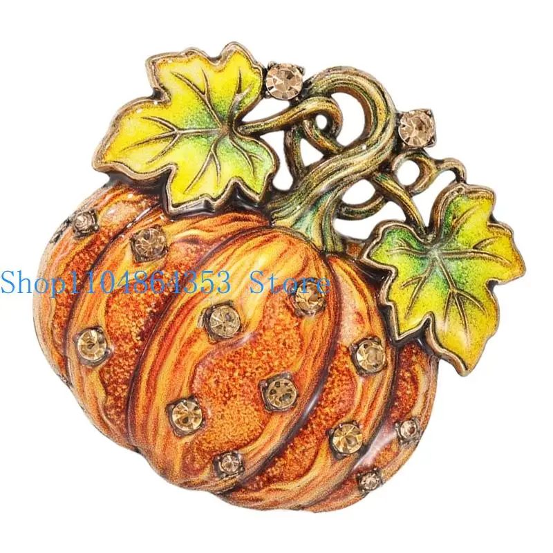 652F Halloween Pumpkin Brooch with Sculpted and Stem Faceted Accent Pin for Clothing and Themed Party Outfits
