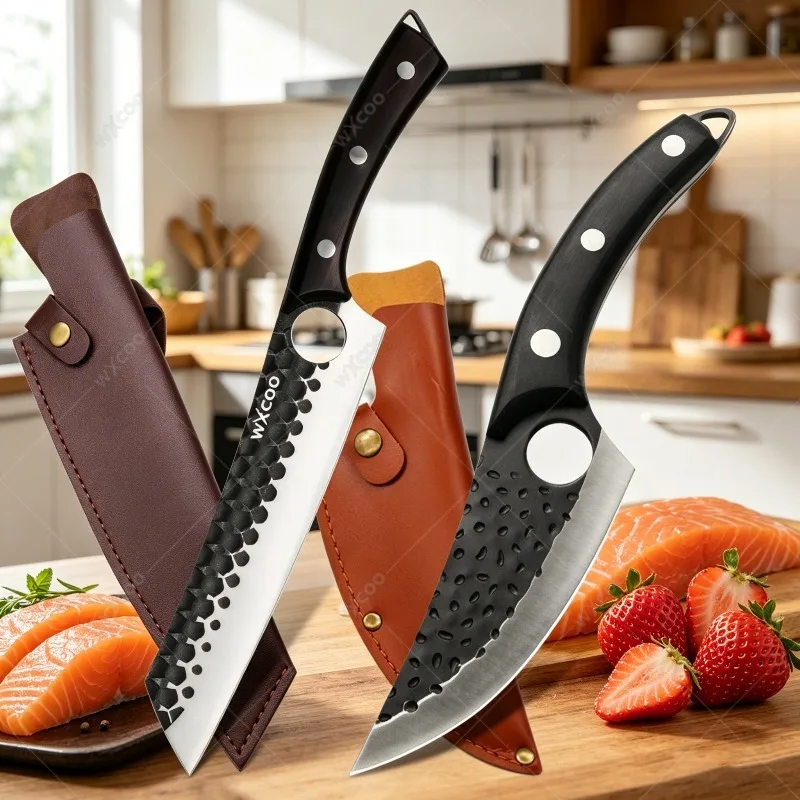 WXCOO Stainless Steel Kitchen Chef Knife KItchen Utility Knife Fish Knife Meat Cleaver Vegetable Boning Knives with Wood Handle