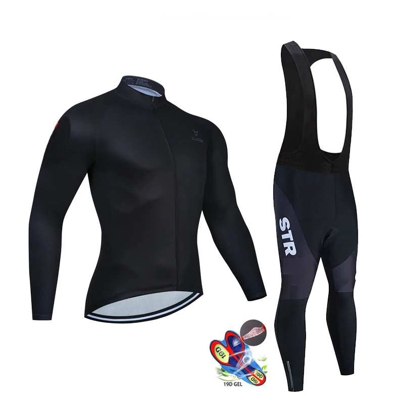 Autumn Black Cycling Jersey Set Long Sleeve 2022 New STR Cycling Clothing Sports breathable Men Road Bike Suit MTB Pants Wear