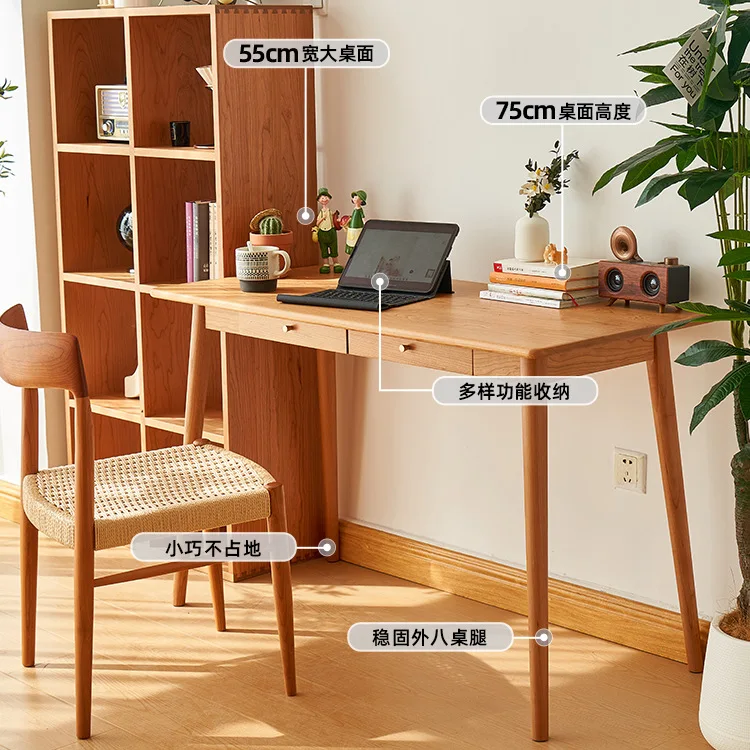 

Solid wood desk Nordic cherry wood simple small apartment study table white oak Japanese home computer desk writing desk
