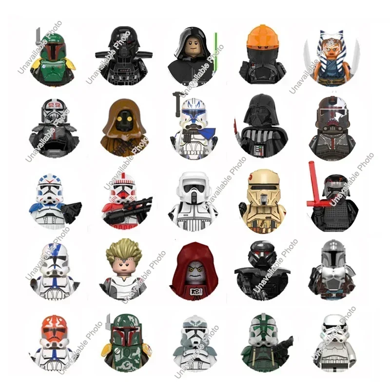 Juguetes calientes clon bloques de construcción Trooper Boba Fett LUKE Skywalker Ahsoka mandalorianos Dath Vader Rey Obi-wan estrella figura de ladrillo juguete