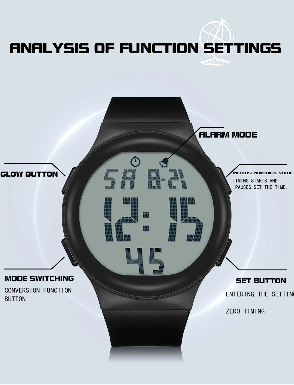 2023 Fashion Men Watch Outdoor Sports Waterproof Big Numbers Easy to Read Electronic Clock Men Digital Watches Relojes Hombres